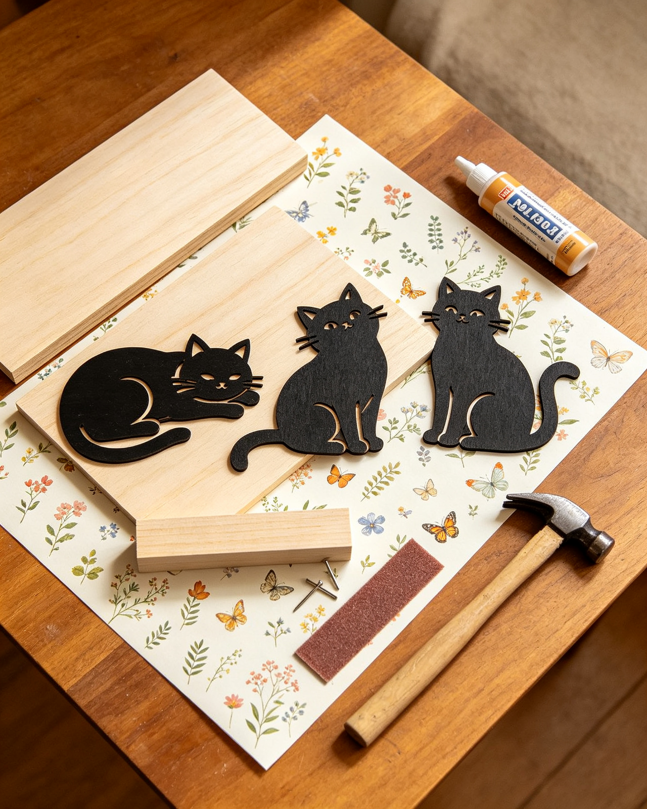 猫咪森林 · 木质封面摆件（三猫剪影）